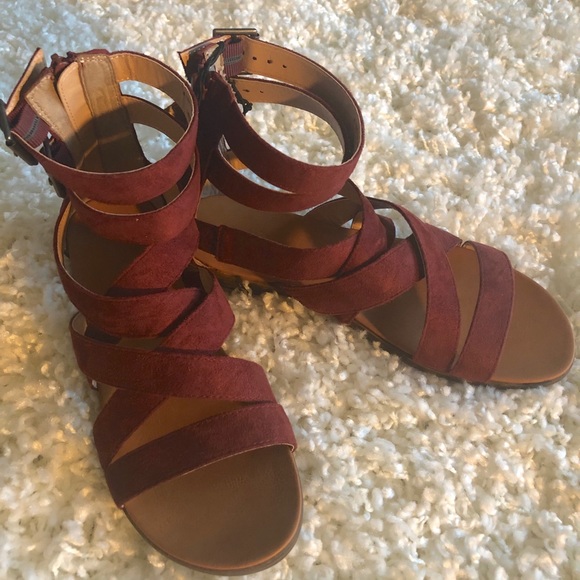 burgundy gladiator sandals